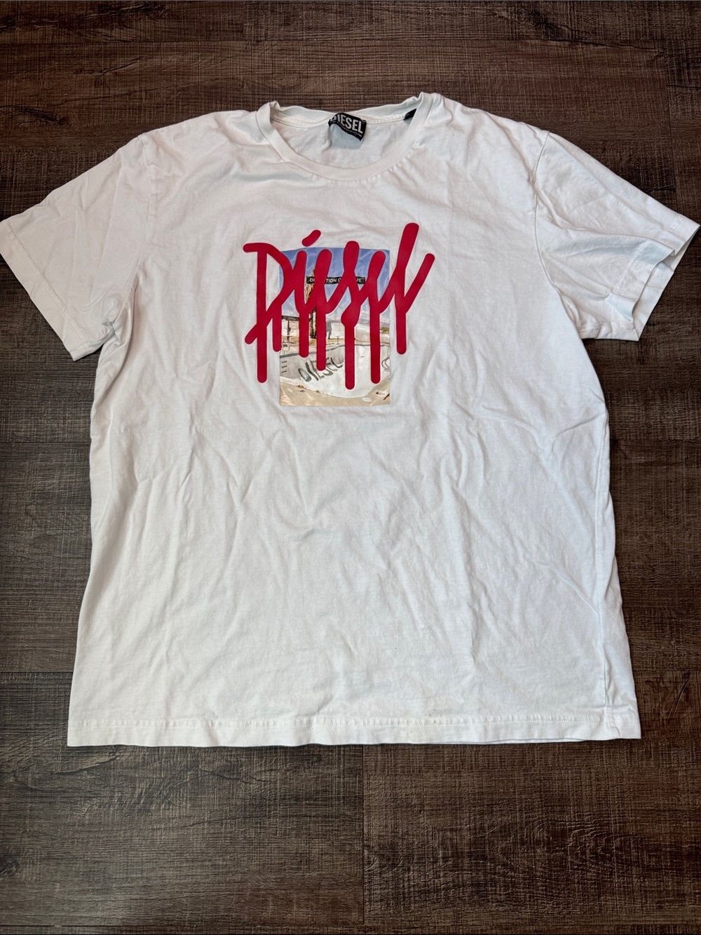 Diesel White T‑Shirt with Red Graphic Logo